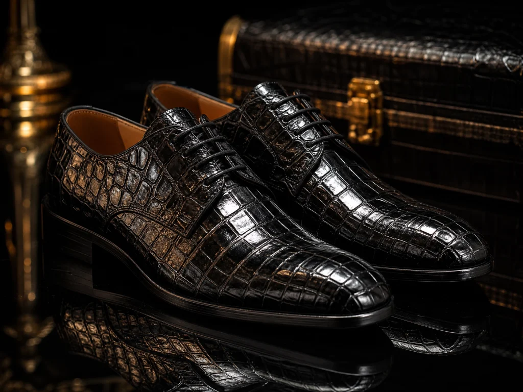 Crocodile-Embossed Derby in Black